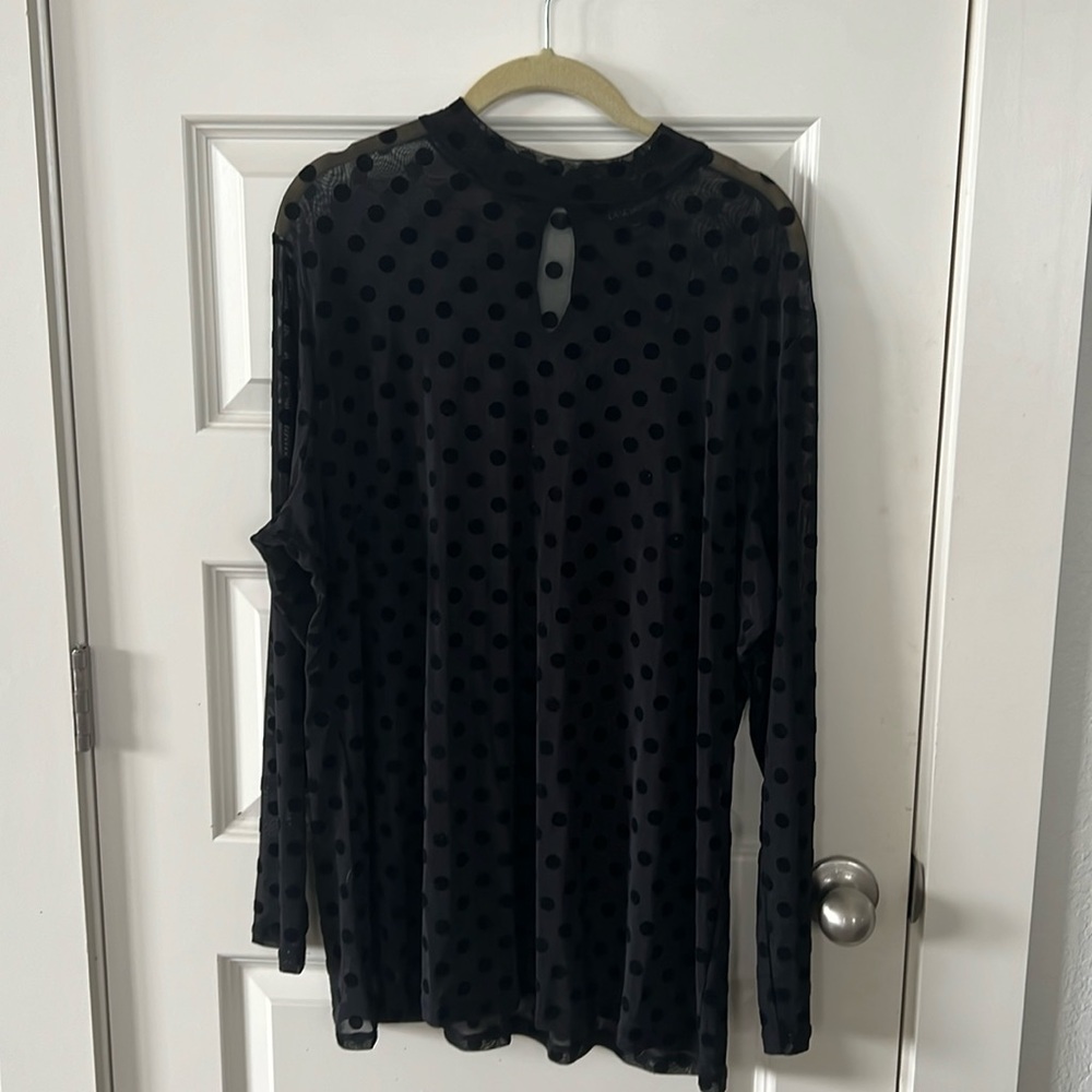 Black polka dot sheer Lane Bryant top.